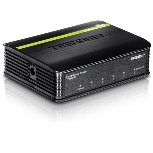 TRENDnet 5-Port Unmanaged 10/100 Mbps GREENnet Ethernet Desktop Plastic Housing Switch; 5 x 10/100 Mbps Ports; 1Gbps Switching Capacity; TE100-S5 TE100-S5
