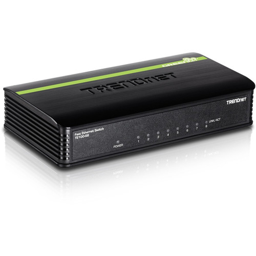 TRENDnet 8-Port Unmanaged 10/100 Mbps GREENnet Ethernet Desktop Switch; TE100-S8; 8 x 10/100 Mbps Ethernet Ports; 1.6 Gbps Switching Capacity; Plastic Housing; Network Ethernet Switch; Plug & Play TE100-S8