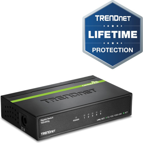 TRENDnet 5-Port Unmanaged Gigabit GREENnet Desktop Metal Switch, Ethernet-Network Switch, 5 x Gigabit Ports, Fanless, 10 Gbps Switching Fabric, Lifetime Protection, Black, TEG-S50g TEG-S50G